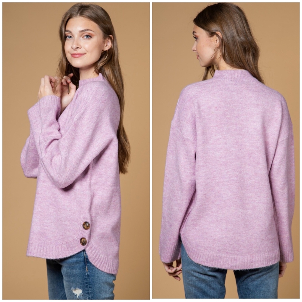 NEW IN By VERY J Cozy Chic Vintage Lilac Mock Neck Relaxed Fit Sweater - Picture 7 of 7
